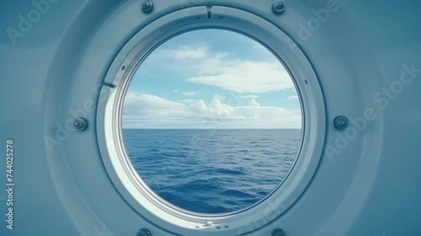 Obraz A view of the ocean through a porthole. Suitable for nautical or travel concepts