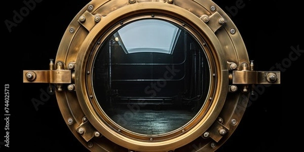 Fototapeta Reflection of a car in a porthole window, suitable for transportation concepts