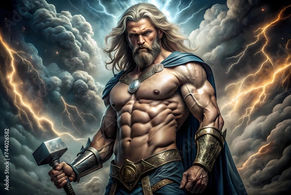 Fototapeta Thor, figure from Norse mythology, man, strength, god, hammer, god of thunder, protector