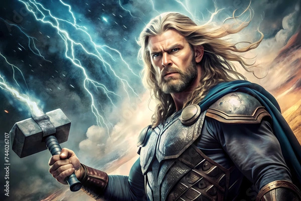 Fototapeta Thor, figure from Norse mythology, man, strength, god, hammer, god of thunder, protector