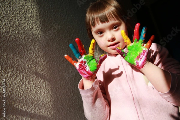 Obraz Cute little girl with painted hands