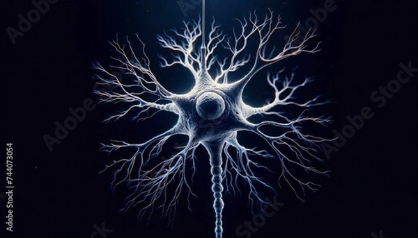 Fototapeta A detailed view of a neuron magnified under a microscope, emphasizing its intricate structure. AI Generative
