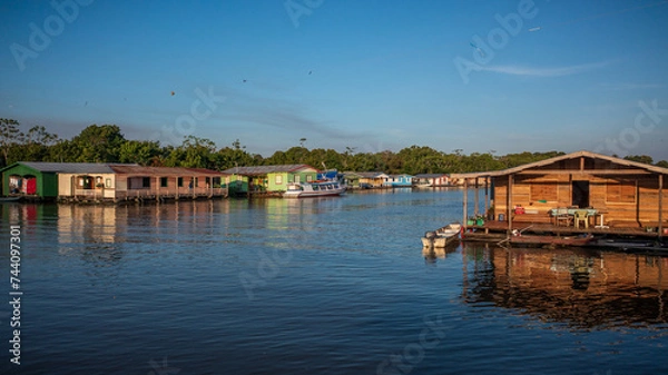 Fototapeta Panoramic aerial view of the Catalão community, made up of floating houses based on the venacular architecture of the peoples of the Brazilian Amazon, near the city of Manaus (AM).