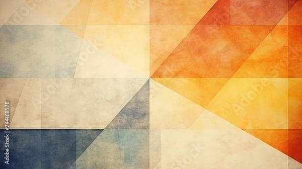 Fototapeta Grungy and grainy bleached abstract color background, made of intersecting geometric figures, vintage paper texture in square shape
