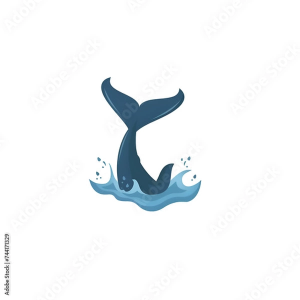 Obraz A logo illustration of a blue whale tail with water splashes, white background