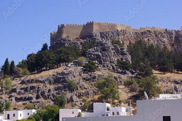 Fototapeta A close up view of the fortification of the acropolis of Lindos in the island of Rhodes, Greece
