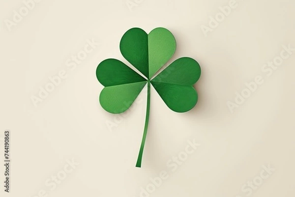 Fototapeta Green four-leaf clover plain background luck concept Irish tradition simplicity natural element