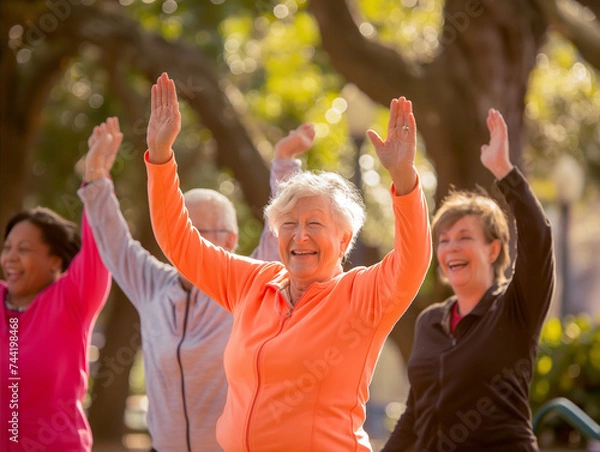 Fototapeta Elderly people engaging in exercise routines. Generative Ai.