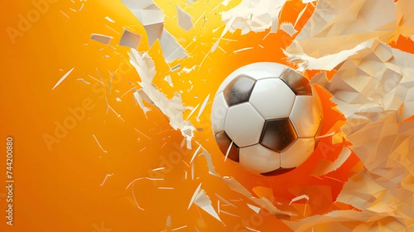 Obraz Dynamic Soccer Ball Bursting Through Abstract Wall