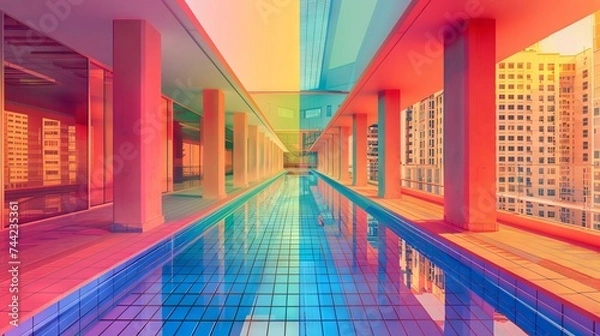 Fototapeta Colorful Vaporwave Liminal Space Pool