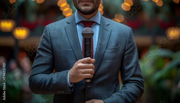 Fototapeta Journalist Reporting Live from the Political Event Venue