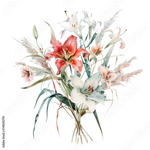 Fototapeta bouquet of lilies isolated on transparent background, 8th of march, women`s day inspiration created using generative Ai tools