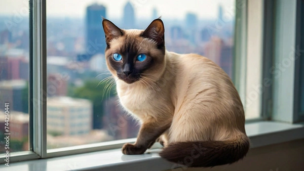 Obraz Siamese cat with piercing blue eyes