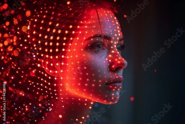 Fototapeta Humanoid robots facing each other, illustration