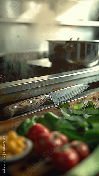 Obraz Kitchen Counter With Cutting Board and Knife