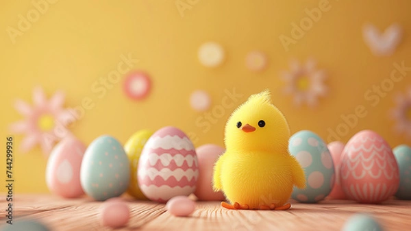 Fototapeta easter eggs and chickens