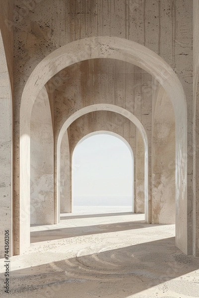 Obraz 3d render of a series of minimalist arches casting soft shadows in a desert landscape