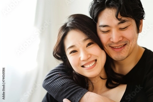 Obraz 恋人同士でキスやハグをしている日本人カップル（家族・パートナー・事実婚）