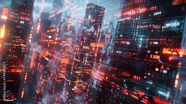 Fototapeta a modern digital world news background, where vibrant digital elements and data streams