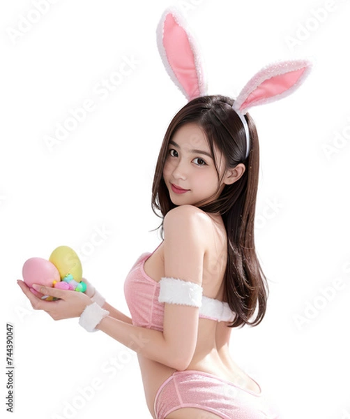 Obraz girl with easter bunny PNG transparent background