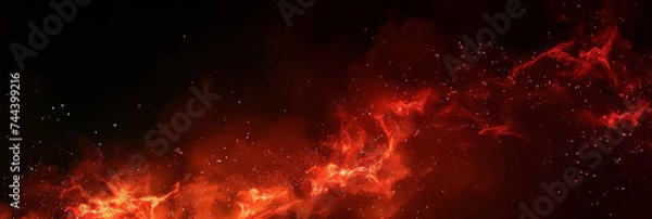 Fototapeta red fire particles lights on black background, fire in motion blur.,Flame, fire with smoke on dark background