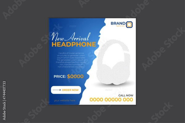 Obraz Headphone social media post design template.