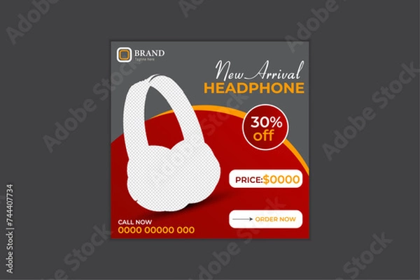 Obraz Headphone social media post design template.