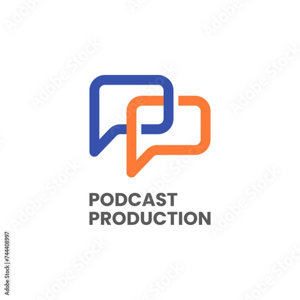 Fototapeta Podcast Talk Chatting Logo With Balloon Chat Bubble Speech Shape