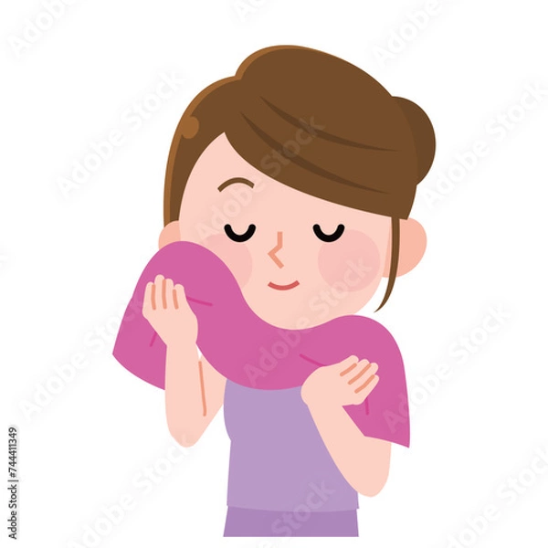 Fototapeta 顔をタオルでやさしく拭く女の子　イラスト