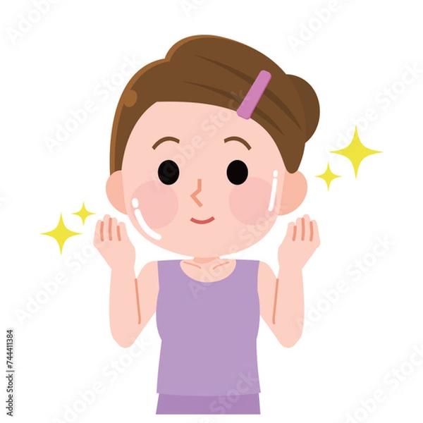 Fototapeta スキンケアをしてきれいな肌になった女の子　イラスト