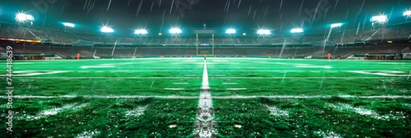 Fototapeta empty american football stadium at night with light and line,