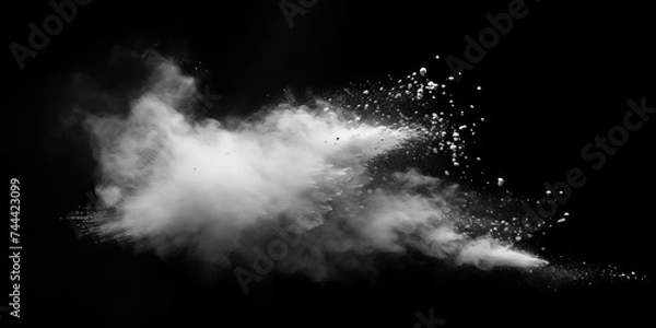 Fototapeta a white splash painting on black background, white powder dust paint red explosion explode burst isolated splatter abstract. white smoke or fog particles explosive special effect