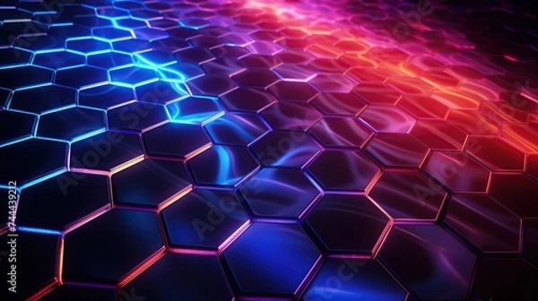 Fototapeta Vibrant Neon Hexagon Tiles Gradient Background. 