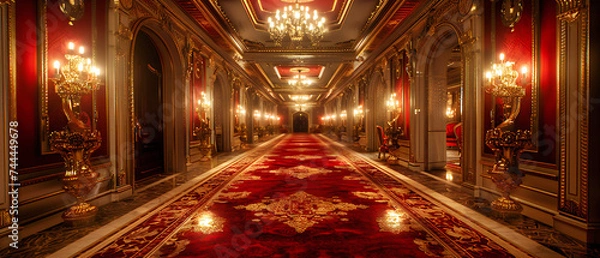 Obraz The elegance of a hotel corridor, where luxurious decor and lighting invite guests into a world of comfort