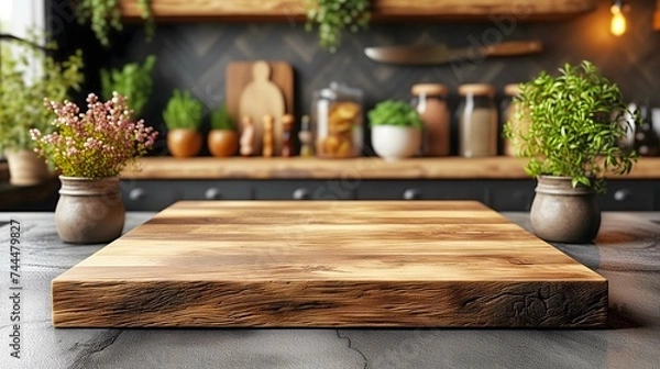 Fototapeta Kitchen podium background food product stand table pedestal display wooden platform