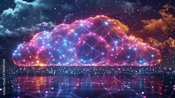 Obraz Abstract Cloud Computing Network in Psychedelic Style