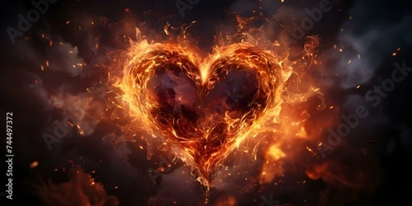 Fototapeta Illustration of a glowing heart against a dark background. Concept Heart Illustration, Glowing, Dark Background, Art, Symbolism