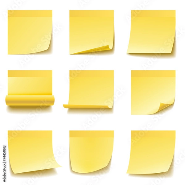 Obraz Yellow sticky notes isolated on white background.