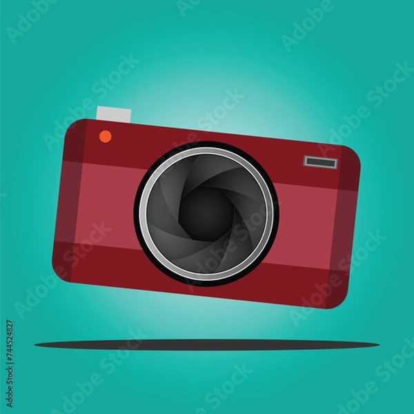 Obraz red camera in a flat style on a colored background. Old camera.