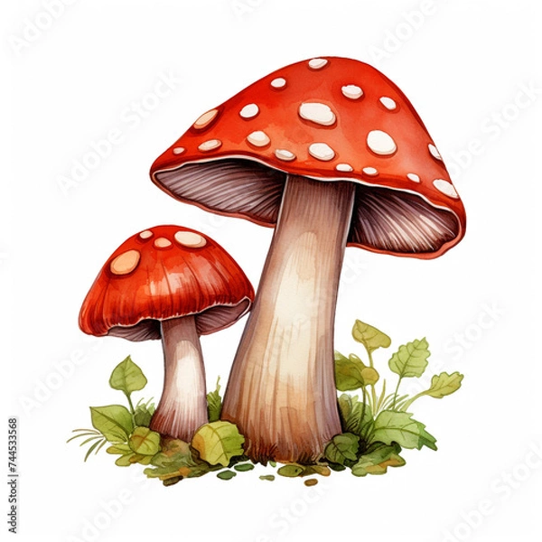 Fototapeta crimini mushroom clipart, watercolor, hand drawn, on a white background сreated with Generative Ai