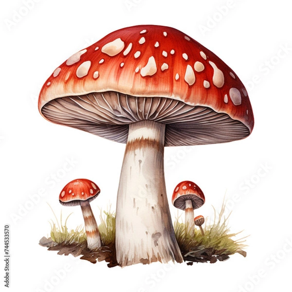 Fototapeta crimini mushroom clipart, watercolor, hand drawn, on a white background сreated with Generative Ai
