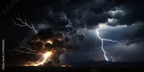 Obraz Thunder strike on black background