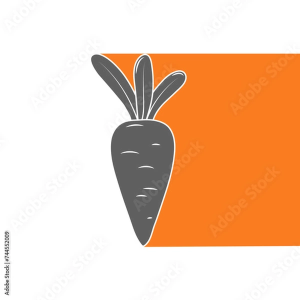 Fototapeta Silhouette of carrot vegetable on a white background with a colored element. Healthy food design. Vector illustration