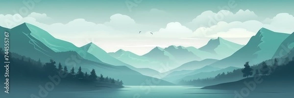 Obraz Mountain Landscape Panorama Concept Drawing Background image HD Print 15232x5120 pixels. Neo Game Art V8 35