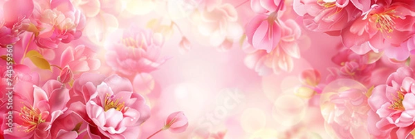 Fototapeta Vibrant Pink Floral Array with Luminous Bokeh: High-Resolution Background for Spring Celebrations and Romantic Greeting Cards