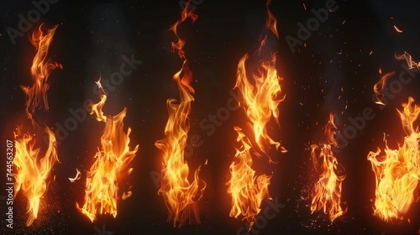 Obraz Set of 10 photorealistic fire elements on a black background.