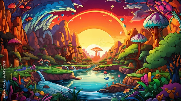 Fototapeta trees and water under their leaves. Fantasy Wonderland fairytales magical forest