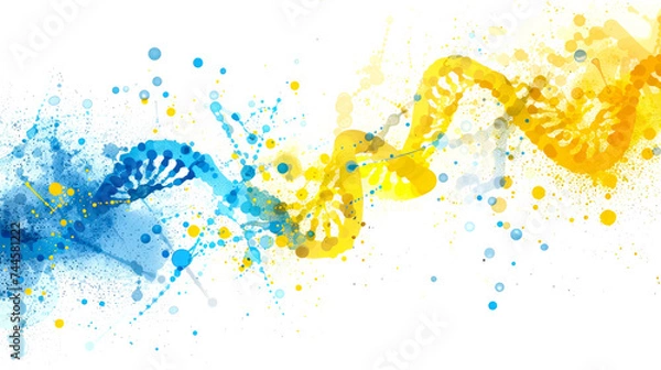 Obraz An illustration of the DNA Double Helix in blue and yellow colors. The human genome. World Down Syndrome Day.