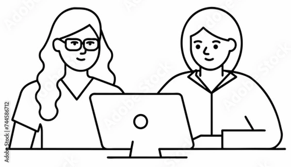 Fototapeta two women coding, showcasing their skills in programming languages like Python, JavaScript, and Java.