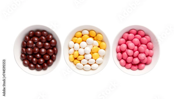 Obraz Colorful candies in bowl isolated on transparent background.